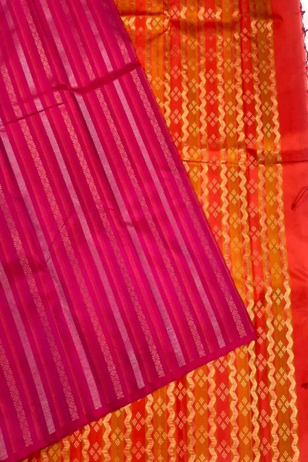 Borderless Pink Kanjeevaram Silk Saree