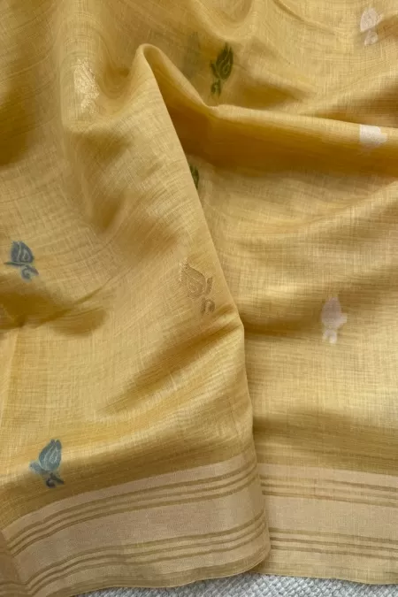 Cotton Jamdhani Weave Yellow with Pink Saree