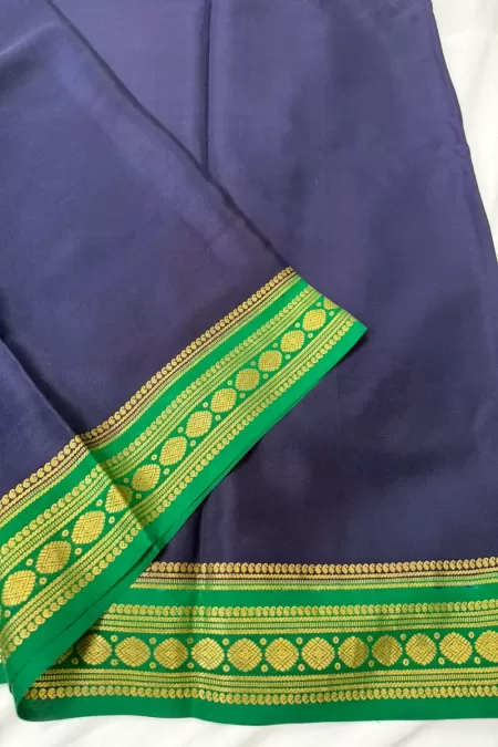 Contrast Navy Blue with Green Pure Mysore Crepe Silk Saree