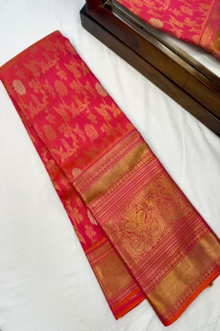 Brocade Fuschia Pink with Meenakaari Kanjeevaram Silk Saree