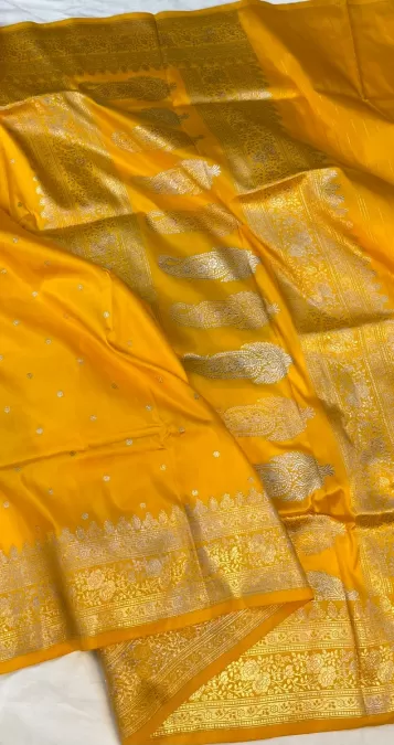 Yellow Pure Benaras katan silk saree