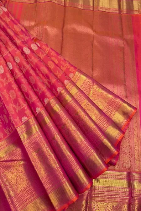 Brocade Fuschia Pink with Meenakaari Kanjeevaram Silk Saree