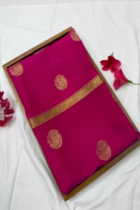 Rani Pink Butta Pure Mysore Crepe Silk Saree