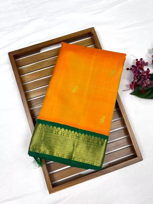 Orange With Green Kanjeevaram Silk Saree
