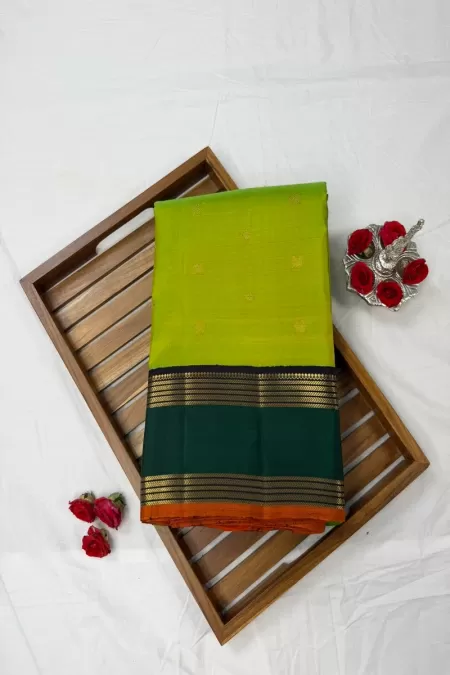 Green with Snuff Pure Zari Kanjeevaram Silk Saree