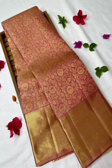 Pure Zari Peach Kanjeevaram Silk Saree