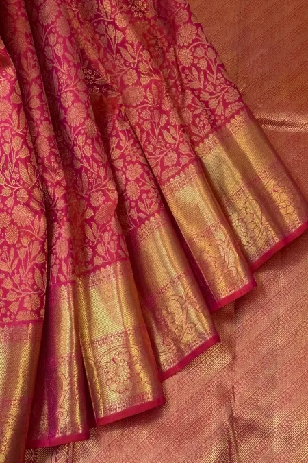 Pure Zari Fuchsia Pink Kanjeevaram Silk Saree