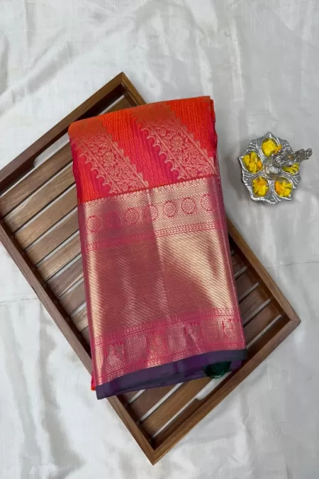 Brocade Orange Pink Kanjeevaram Silk Saree