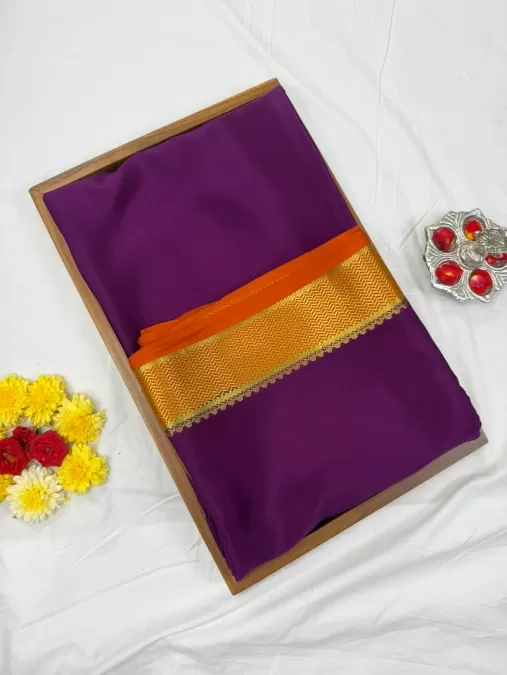 Wine with Orange Mysore Crepe Silk Saree