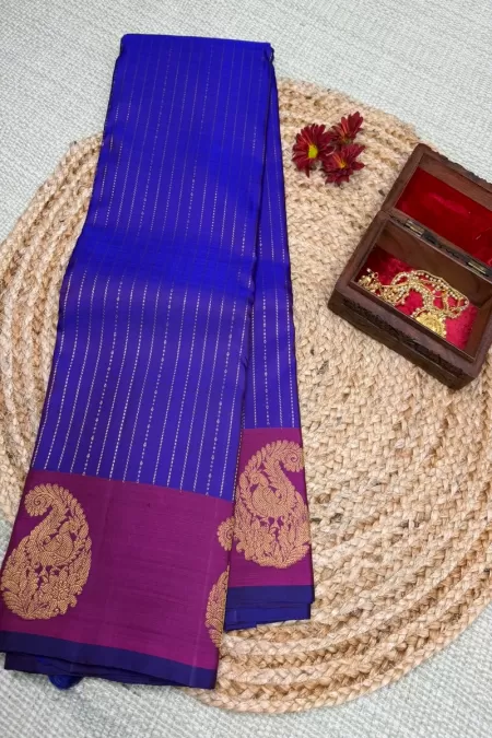 Purple with Magenta Pink Kanjeevaram Silk Saree